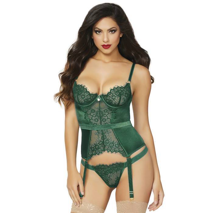 Seven 'til Midnight Satin and Lace Underwired Bustier Set