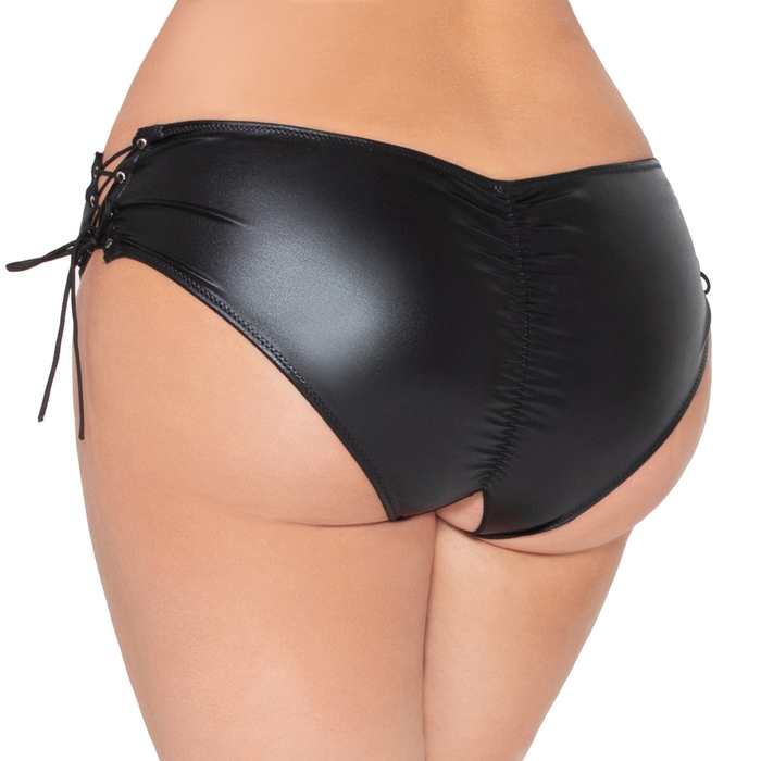 Seven 'til Midnight Plus Size Crotchless Wet Look Lace-Up Knickers