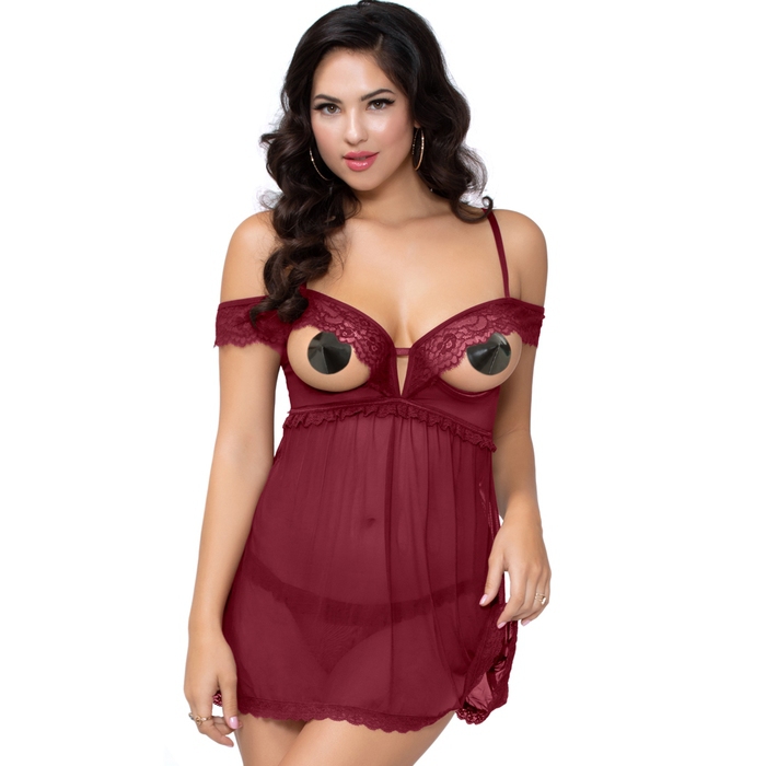 Seven 'til Midnight Wine Open Cup Off-The-Shoulder Babydoll